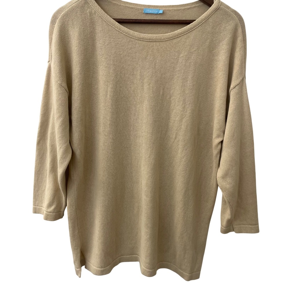 J.McLaughlin Womens Beige Linen  Blend 3/4 Sleeve Knit Scoop Neck Sweater Size L